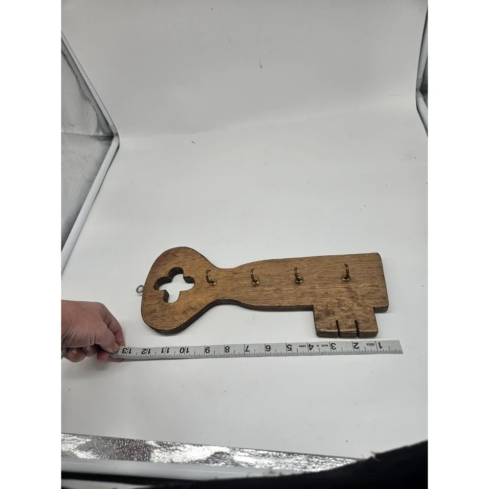 Handmade Wooden Key shape Key Holder 4 hooks 12